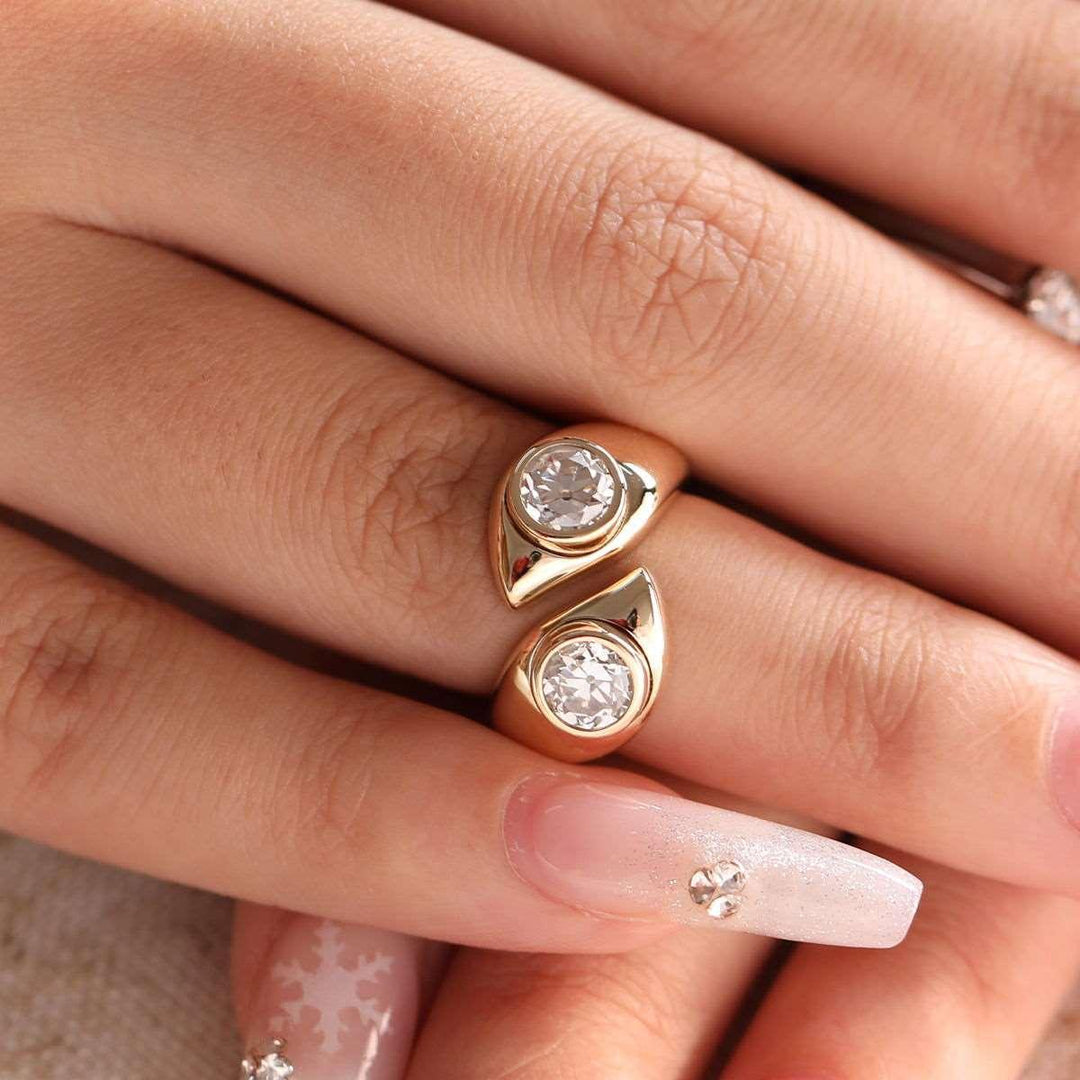 14K Yellow Gold Old European Cut Lab Diamond Toi et Moi Ring - FIORESE JEWELRY