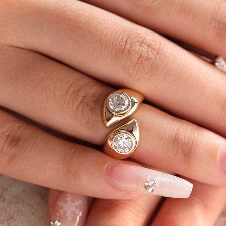 14K Yellow Gold Old European Cut Lab Diamond Toi et Moi Ring - FIORESE JEWELRY