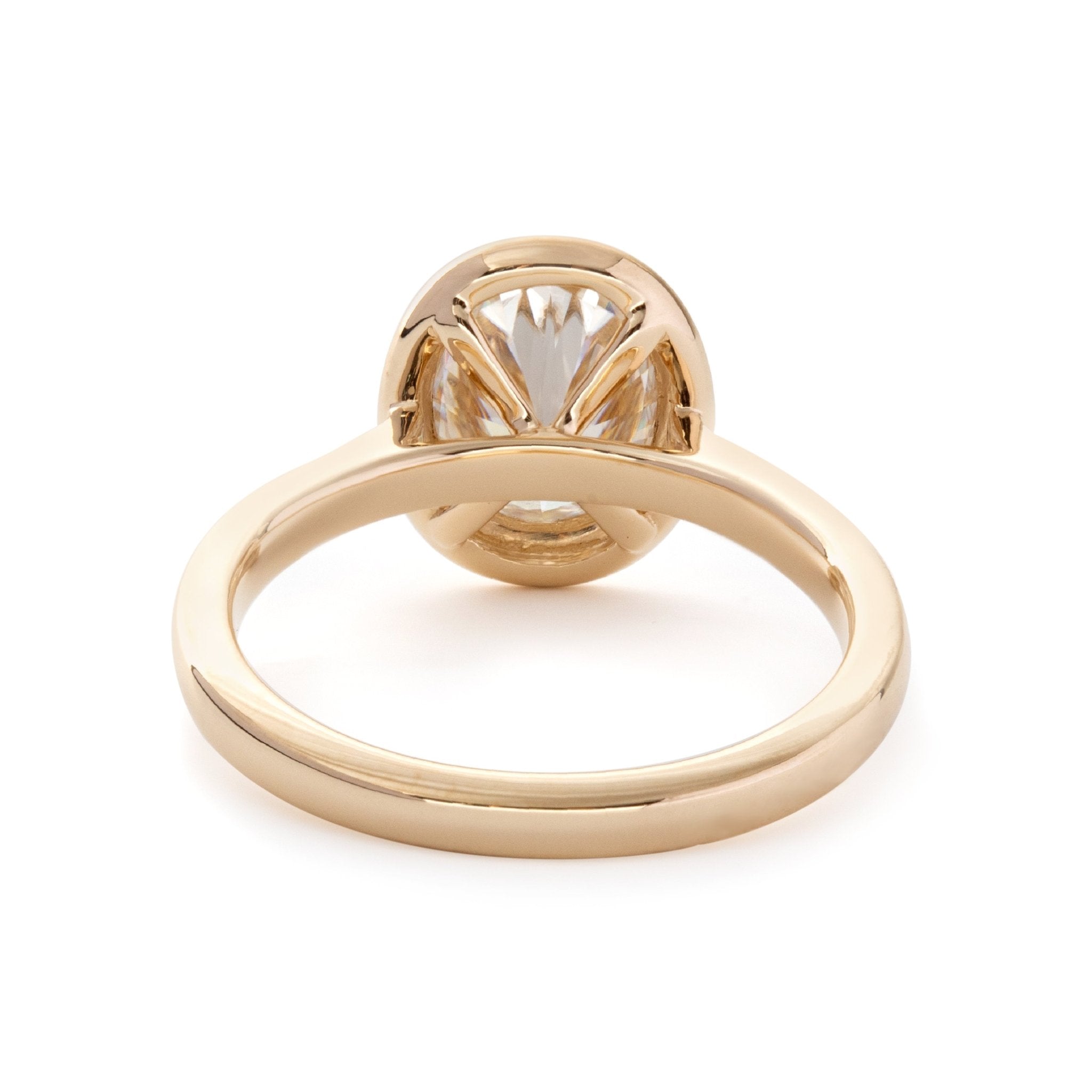 14K Yellow Gold Oval Cut Lab Diamond Millegrain Bezel Basket Solitaire Ring