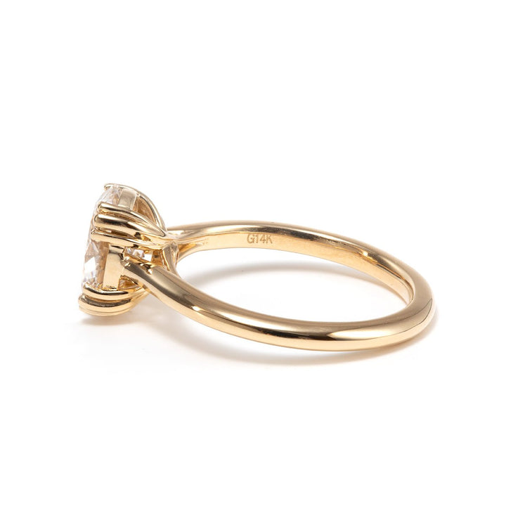 14K Yellow Gold Oval Cut Lab Diamond Pink Corundum Hidden Halo Ring with Triple Prong and Cathedral Setting - FIORESE JEWELRY