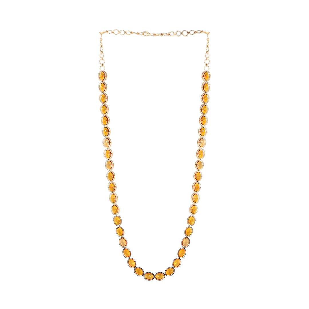 14K Yellow Gold Oval Lab Orange Sapphire Bezel Tennis Necklace with Adjustable Chain - FIORESE JEWELRY