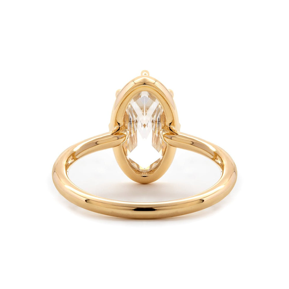 14K Yellow Gold Oval Rose Cut Lab Diamond Millegrain Solitaire Ring - FIORESE JEWELRY