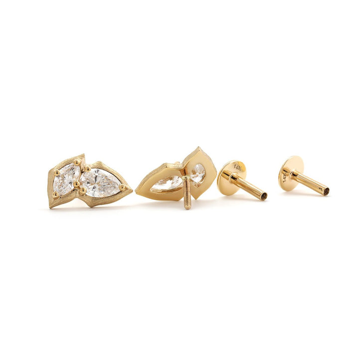 14K Yellow Gold Pear and Marquise Cut Lab Diamond Stud Earrings - FIORESE JEWELRY
