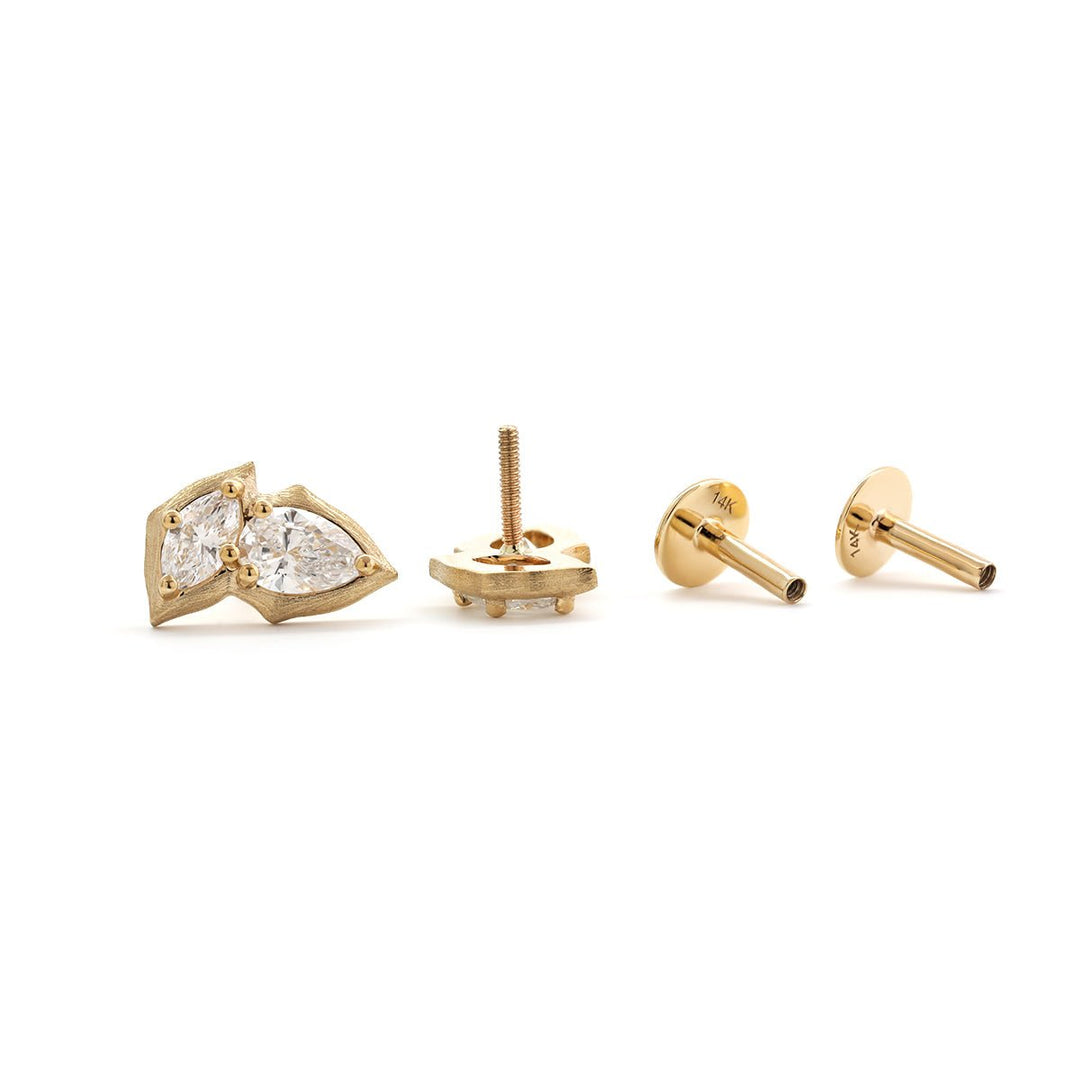 14K Yellow Gold Pear and Marquise Cut Lab Diamond Stud Earrings - FIORESE JEWELRY