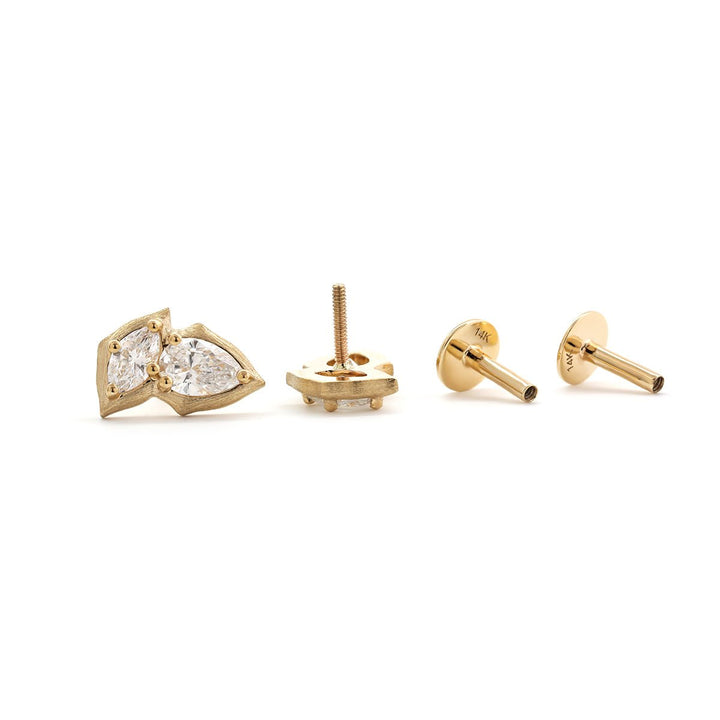 14K Yellow Gold Pear and Marquise Cut Lab Diamond Stud Earrings - FIORESE JEWELRY