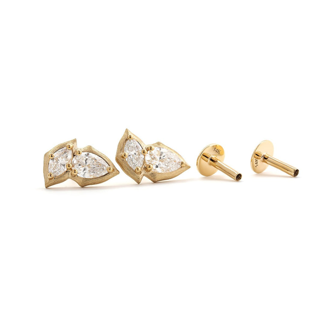 14K Yellow Gold Pear and Marquise Cut Lab Diamond Stud Earrings - FIORESE JEWELRY