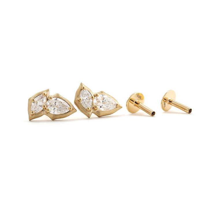 14K Yellow Gold Pear and Marquise Cut Lab Diamond Stud Earrings - FIORESE JEWELRY