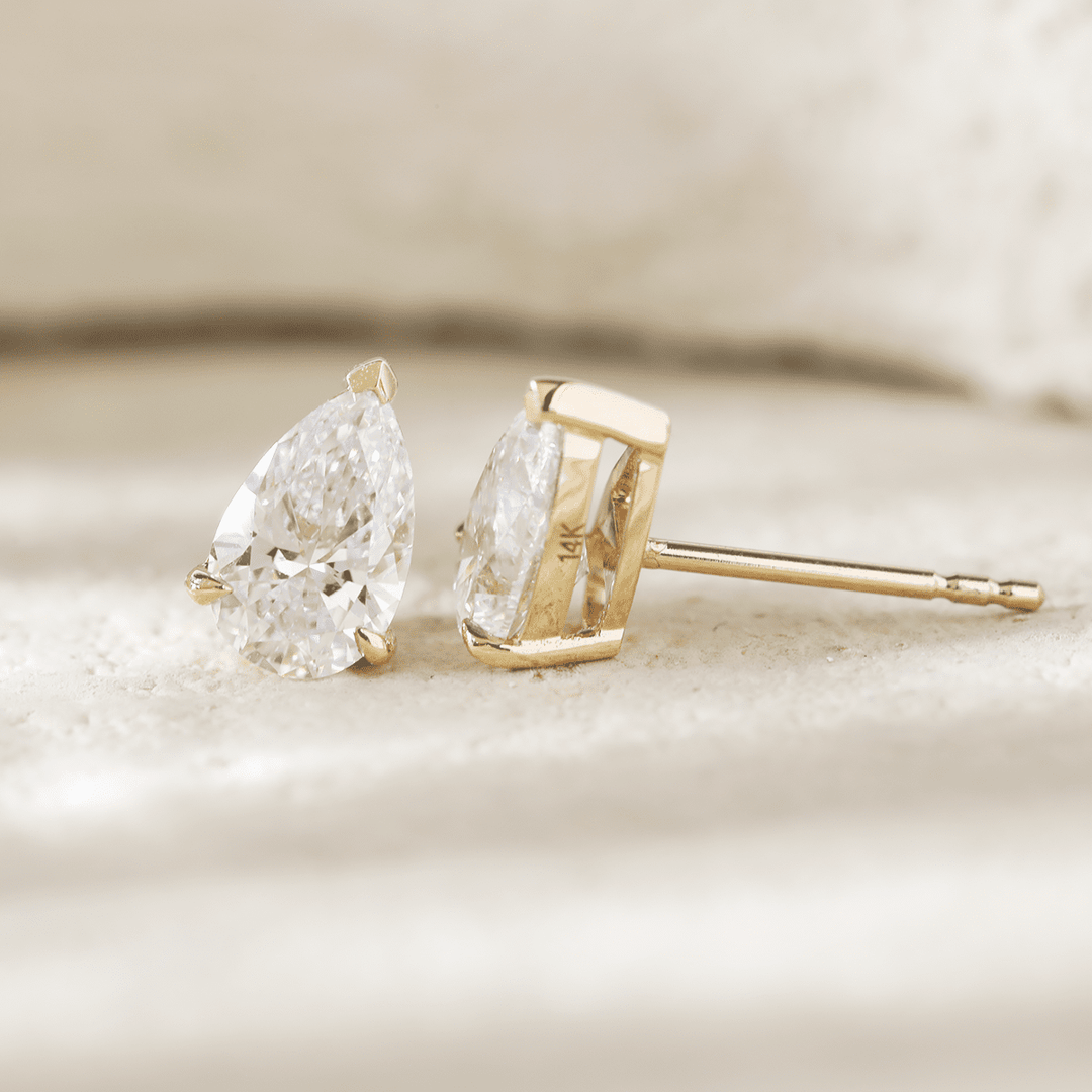 14K Yellow Gold Pear Shaped Lab diamond Stud Earrings - FIORESE JEWELRY