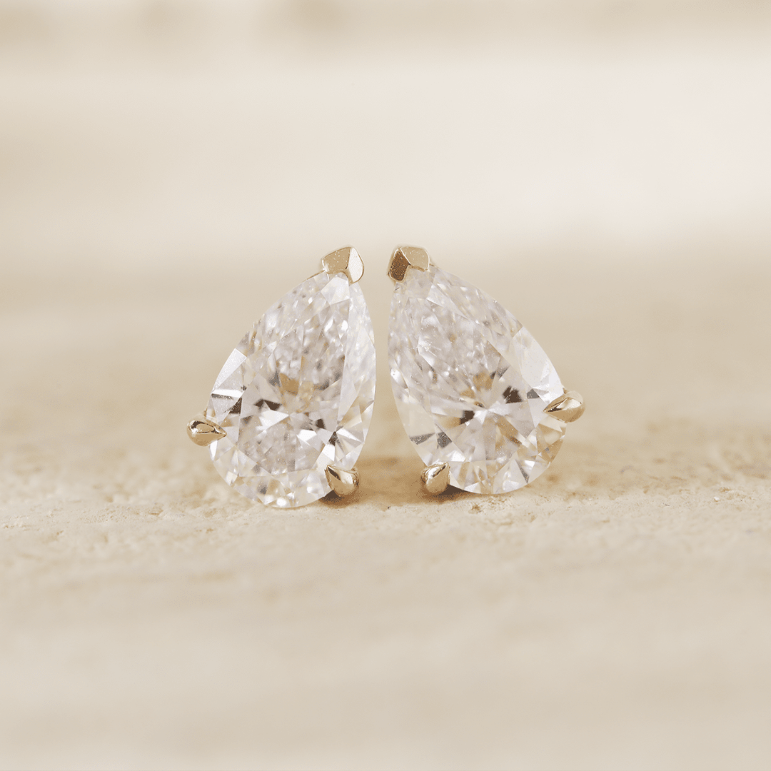 14K Yellow Gold Pear Shaped Lab diamond Stud Earrings - FIORESE JEWELRY