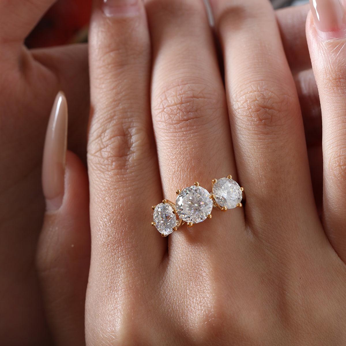 14K Yellow Gold Portuguese Cut Lab Diamond Three Stone Ring - FIORESE JEWELRY