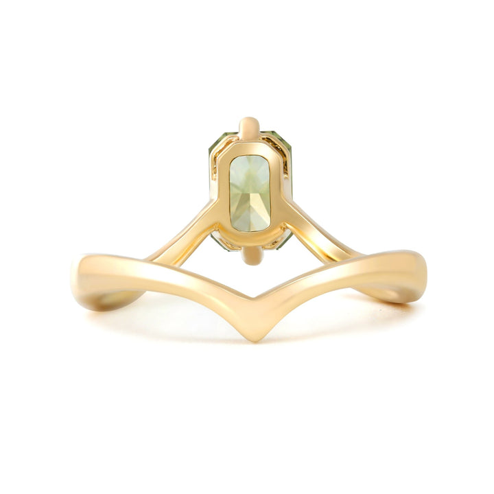 14K Yellow Gold Radiant Cut Green Lab Diamond Sylvan Crown Ring with a Hidden Round Diamond - FIORESE JEWELRY