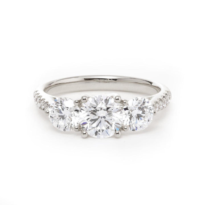 14K Yellow Gold Round Brilliant Cut Lab Diamond Pave Three Stone Ring - FIORESE JEWELRY