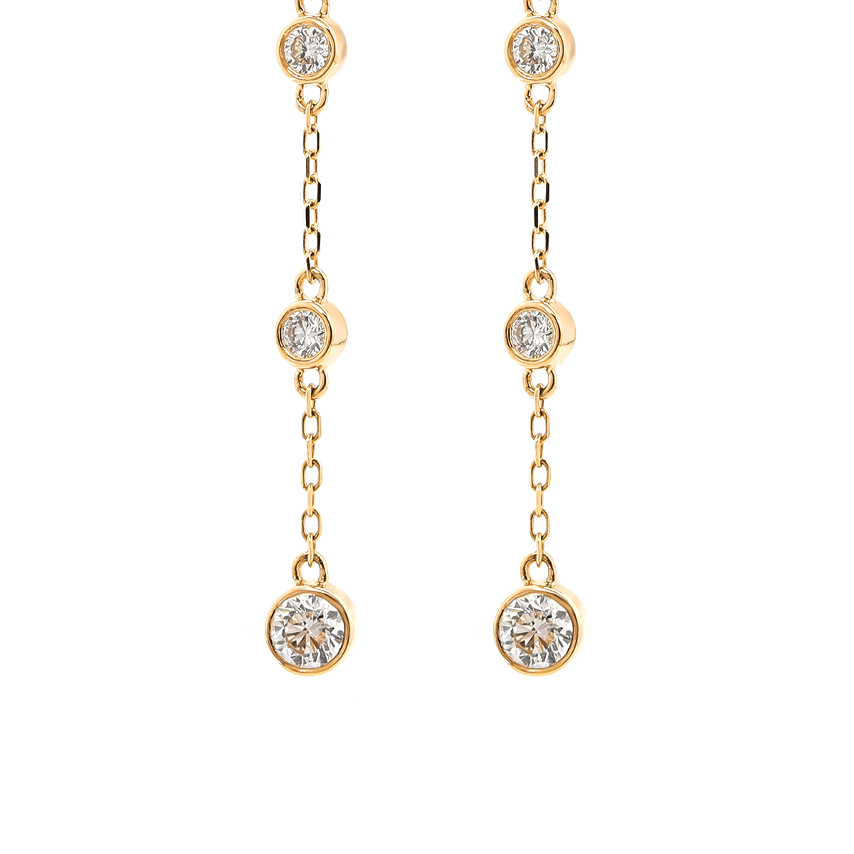 14K Yellow Gold Round Cut Diamond Bezel Drop Earrings