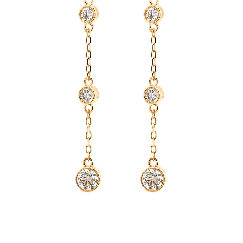 14K Yellow Gold Round Cut Diamond Bezel Drop Earrings - FIORESE JEWELRY