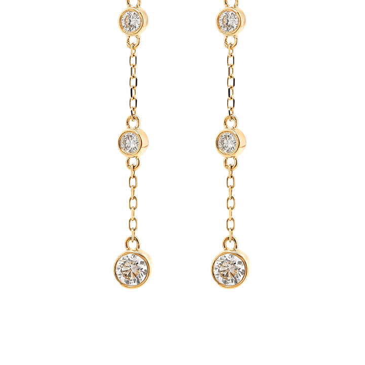 14K Yellow Gold Round Cut Diamond Bezel Drop Earrings - FIORESE JEWELRY