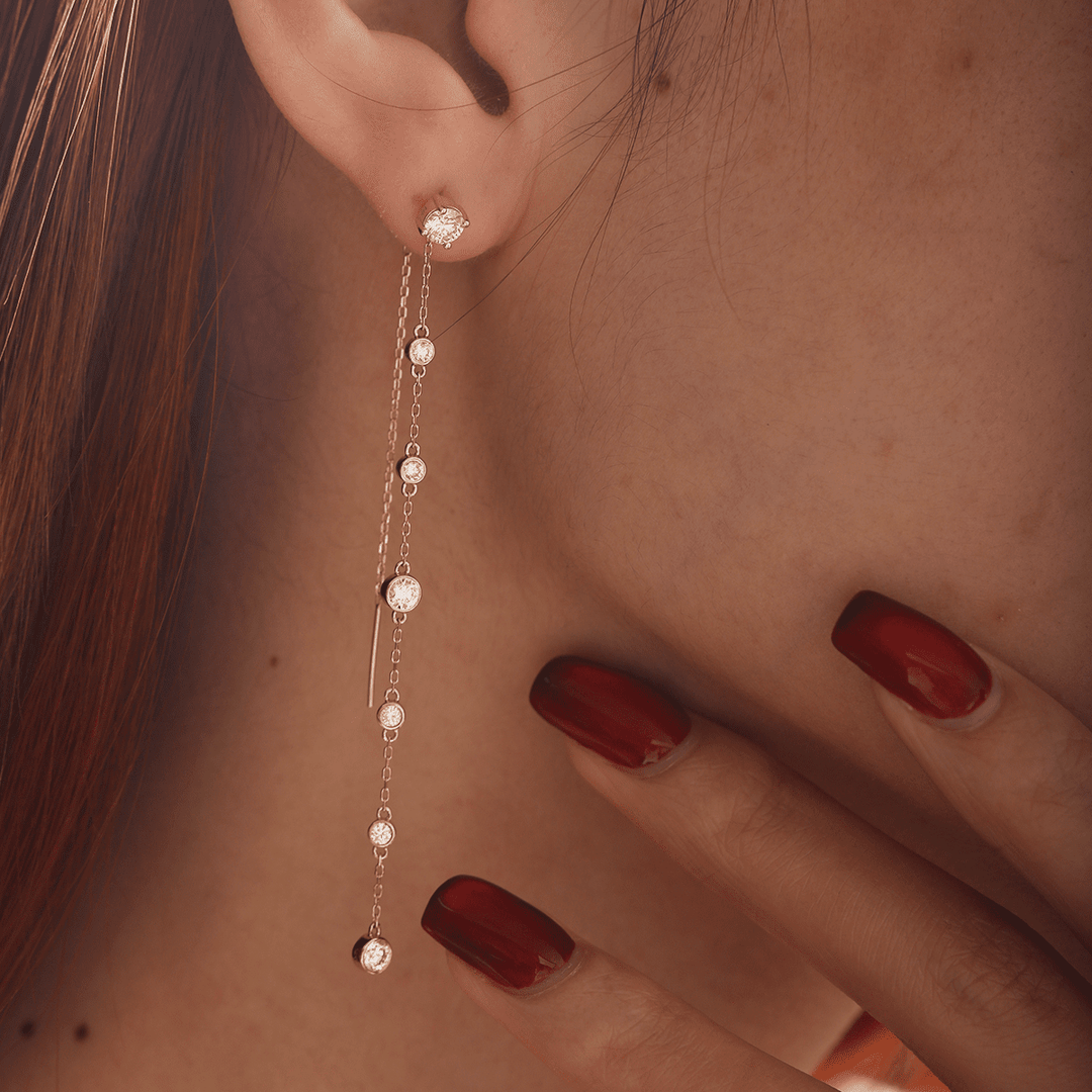 14K Yellow Gold Round Cut Diamond Bezel Drop Earrings - FIORESE JEWELRY