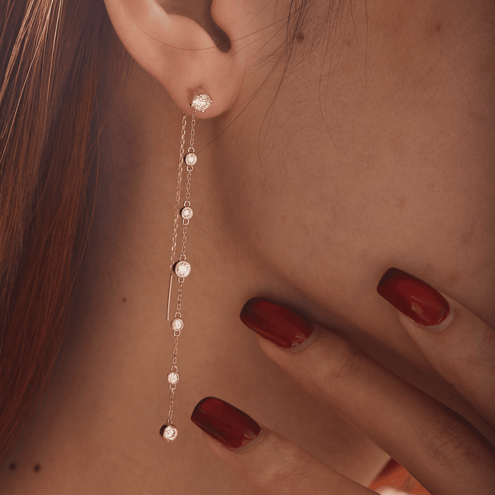 14K Yellow Gold Round Cut Diamond Bezel Drop Earrings - FIORESE JEWELRY