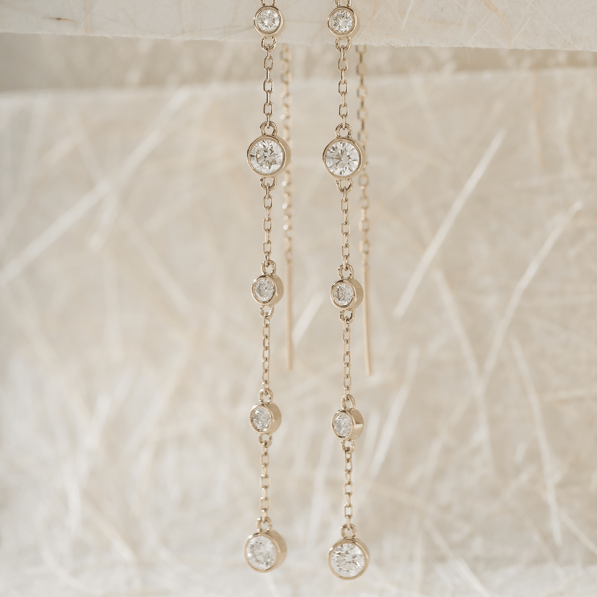 14K Yellow Gold Round Cut Diamond Bezel Drop Earrings