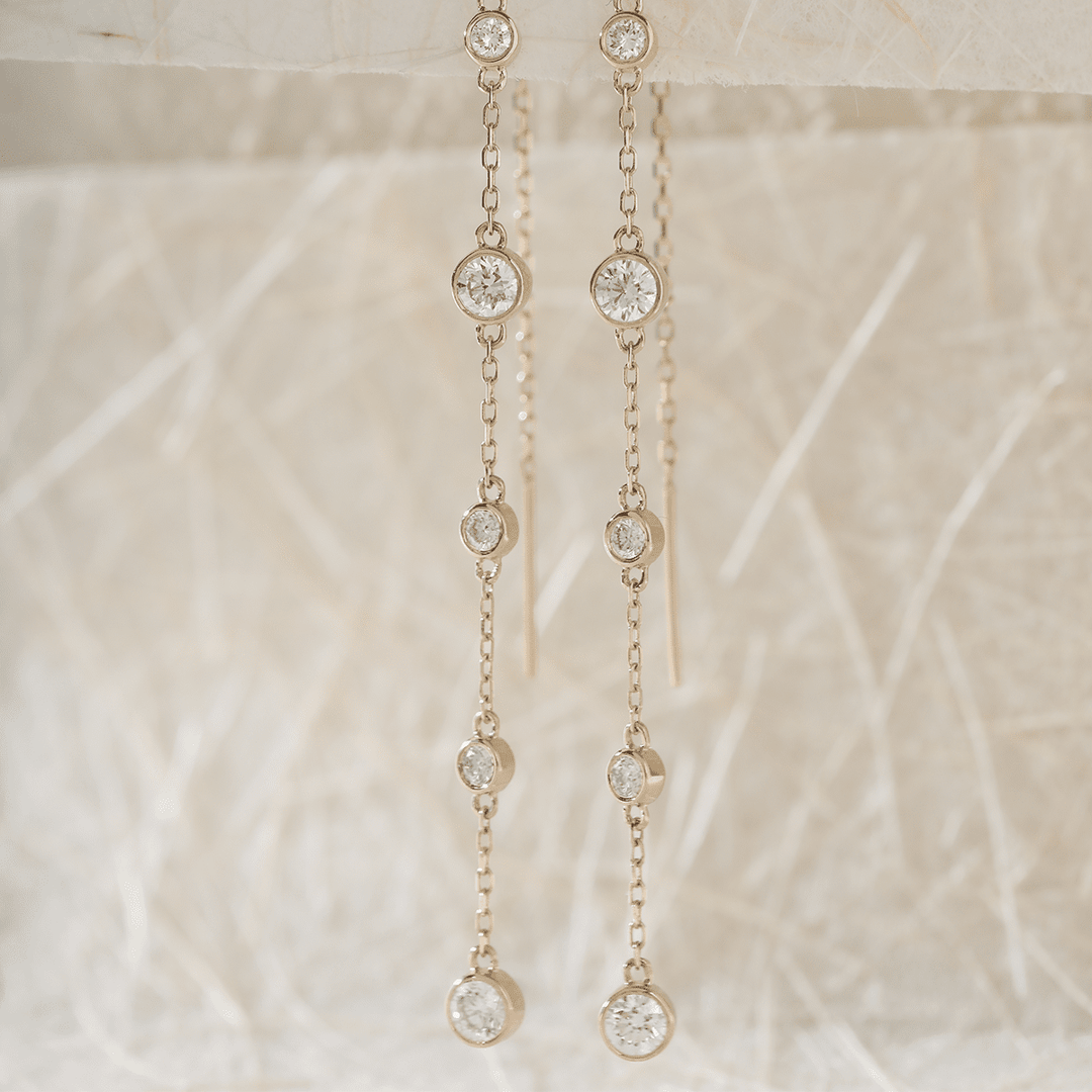 14K Yellow Gold Round Cut Diamond Bezel Drop Earrings - FIORESE JEWELRY