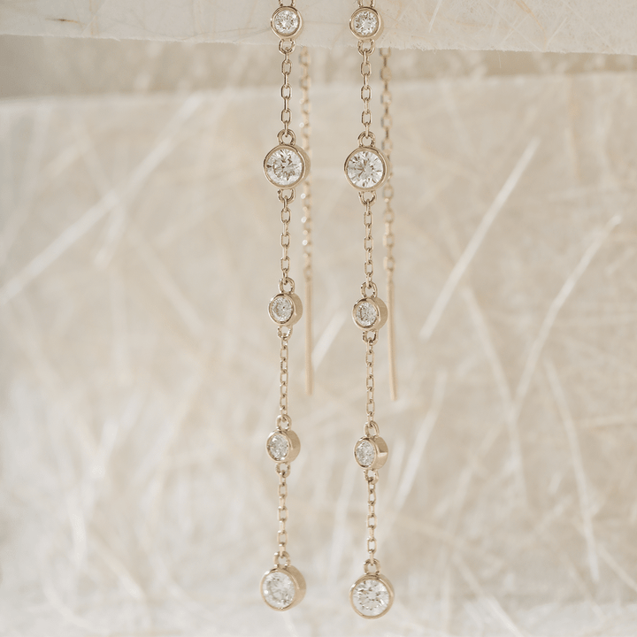 14K Yellow Gold Round Cut Diamond Bezel Drop Earrings - FIORESE JEWELRY