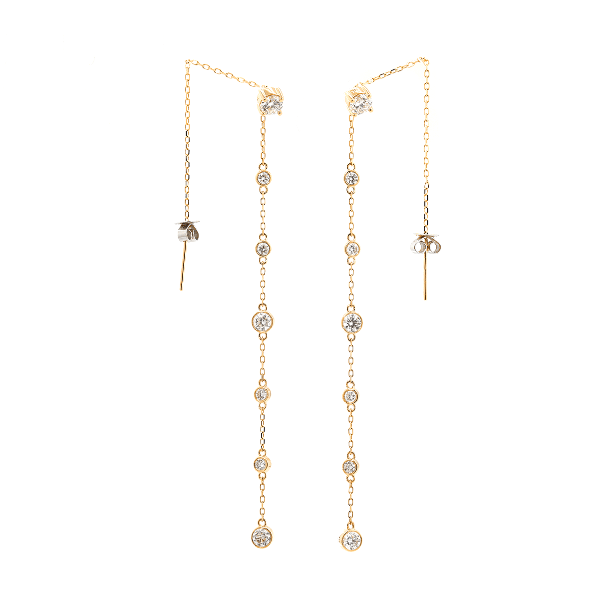 14K Yellow Gold Round Cut Diamond Bezel Drop Earrings