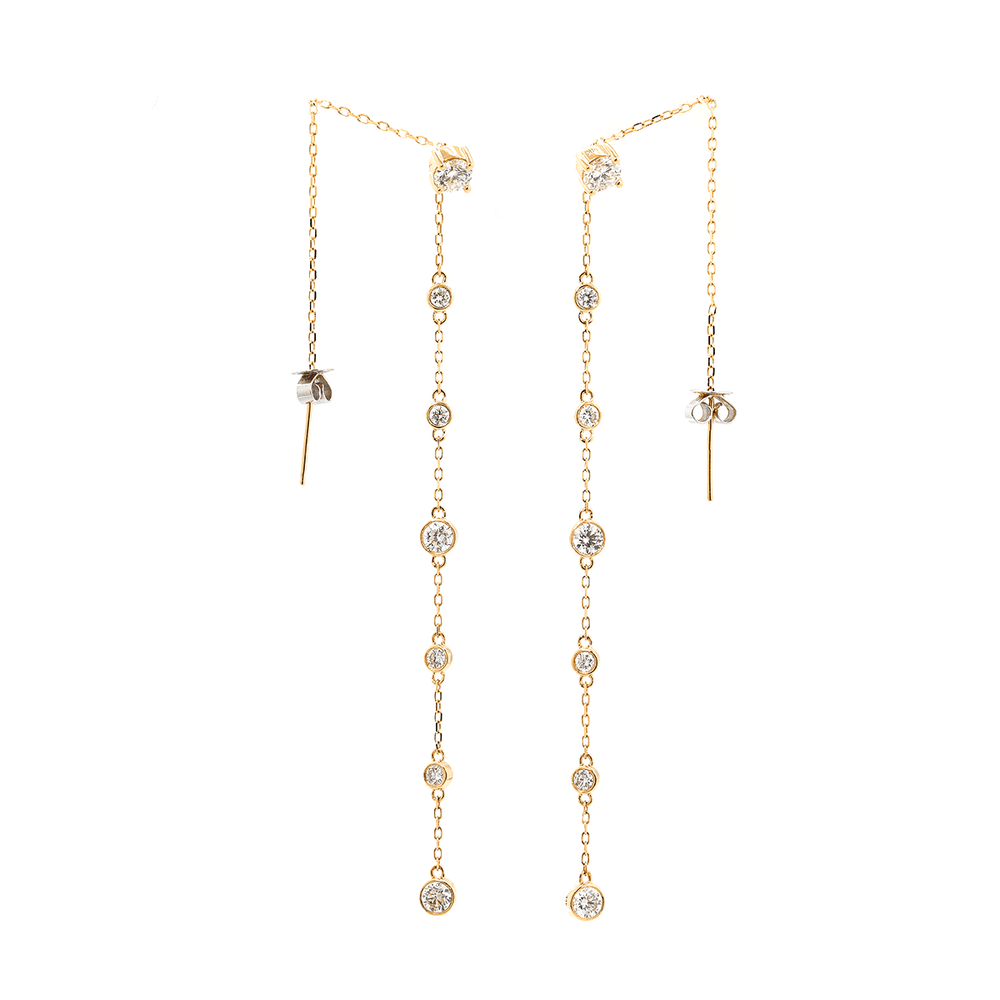 14K Yellow Gold Round Cut Diamond Bezel Drop Earrings - FIORESE JEWELRY