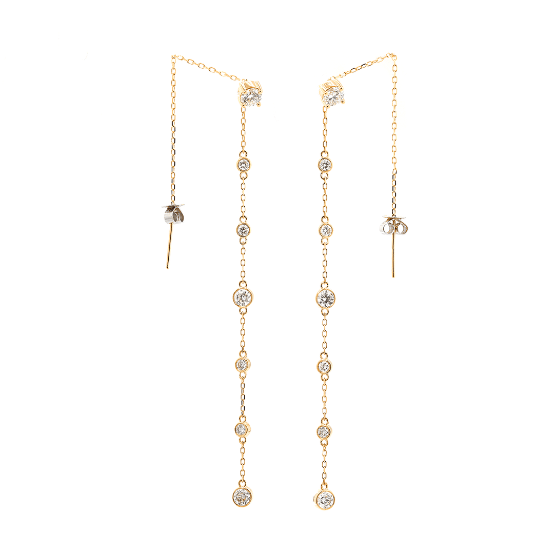 14K Yellow Gold Round Cut Diamond Bezel Drop Earrings - FIORESE JEWELRY