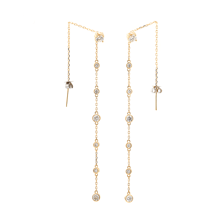 14K Yellow Gold Round Cut Diamond Bezel Drop Earrings - FIORESE JEWELRY