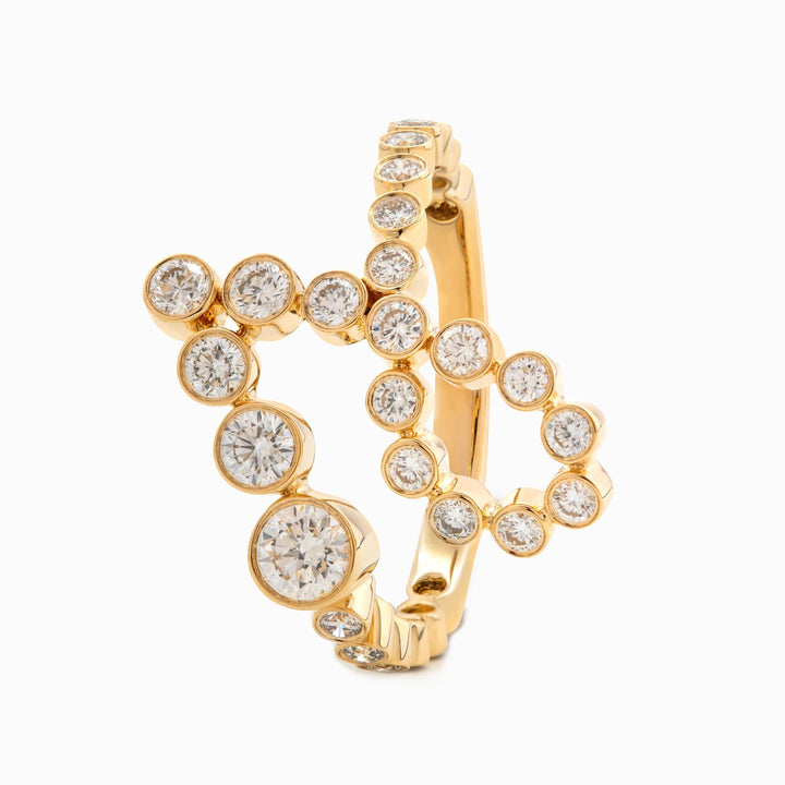 14K Yellow Gold Round Diamond Bezel Ring in J initial - inspired Design - FIORESE JEWELRY
