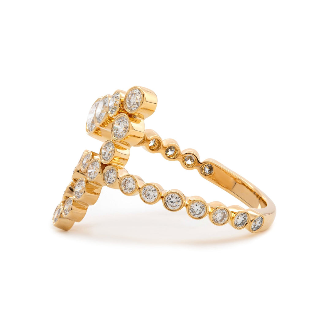 14K Yellow Gold Round Diamond Bezel Ring in J initial - inspired Design - FIORESE JEWELRY