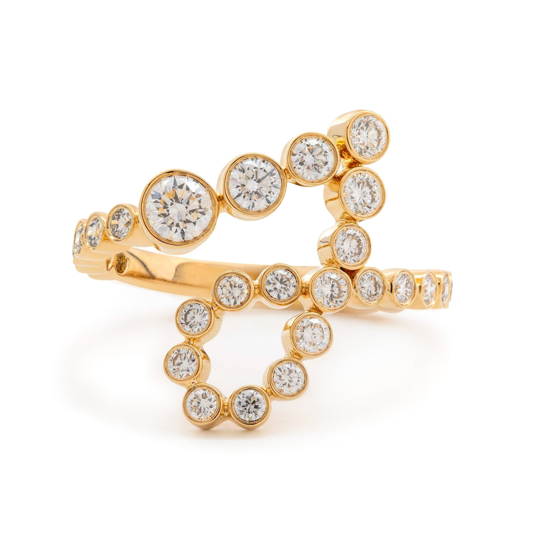 14K Yellow Gold Round Diamond Bezel Ring in J initial - inspired Design - FIORESE JEWELRY