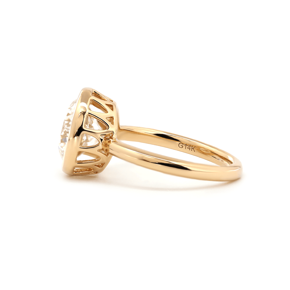 14K Yellow Gold Round Lab Diamond Bezel Crowm Basket Solitaire Ring - FIORESE JEWELRY