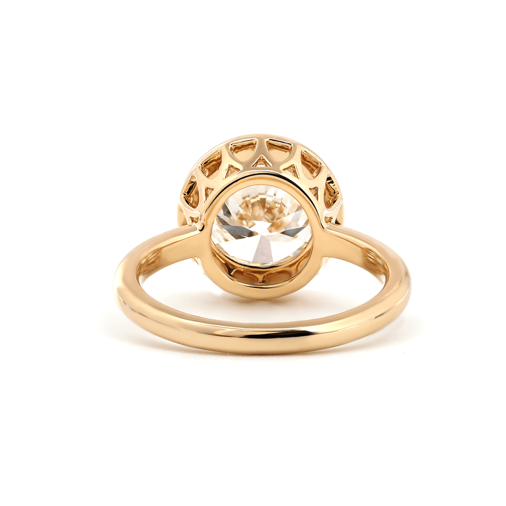 14K Yellow Gold Round Lab Diamond Bezel Crowm Basket Solitaire Ring - FIORESE JEWELRY