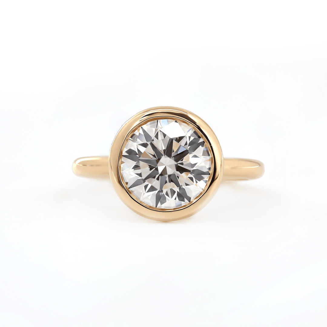 14K Yellow Gold Round Lab Diamond Bezel Crowm Basket Solitaire Ring - FIORESE JEWELRY