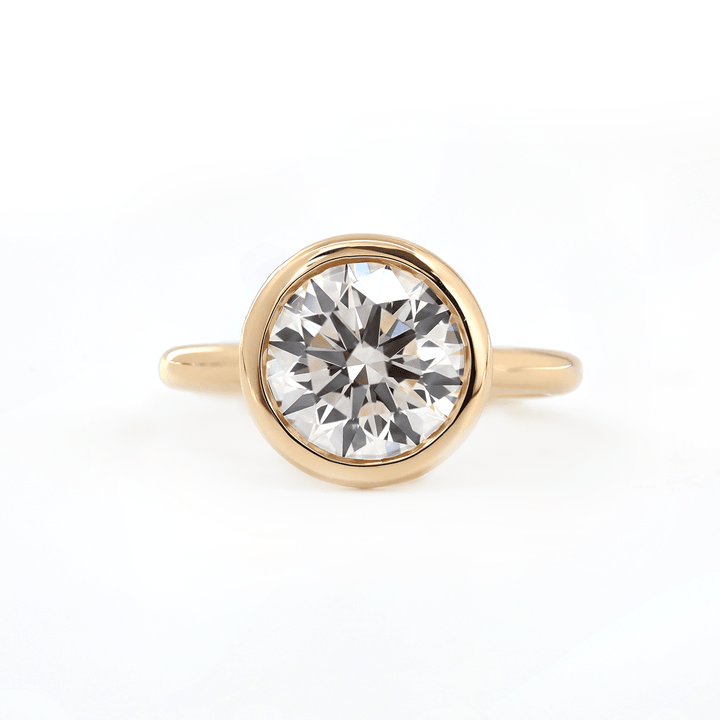 14K Yellow Gold Round Lab Diamond Bezel Crowm Basket Solitaire Ring - FIORESE JEWELRY