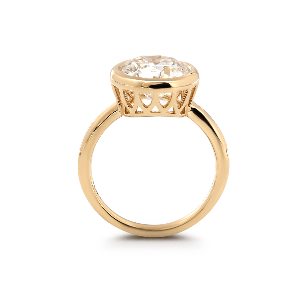 14K Yellow Gold Round Lab Diamond Bezel Crowm Basket Solitaire Ring - FIORESE JEWELRY