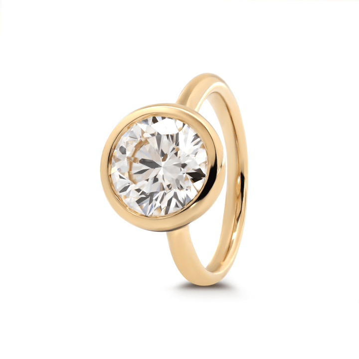 14K Yellow Gold Round Lab Diamond Bezel Crowm Basket Solitaire Ring - FIORESE JEWELRY