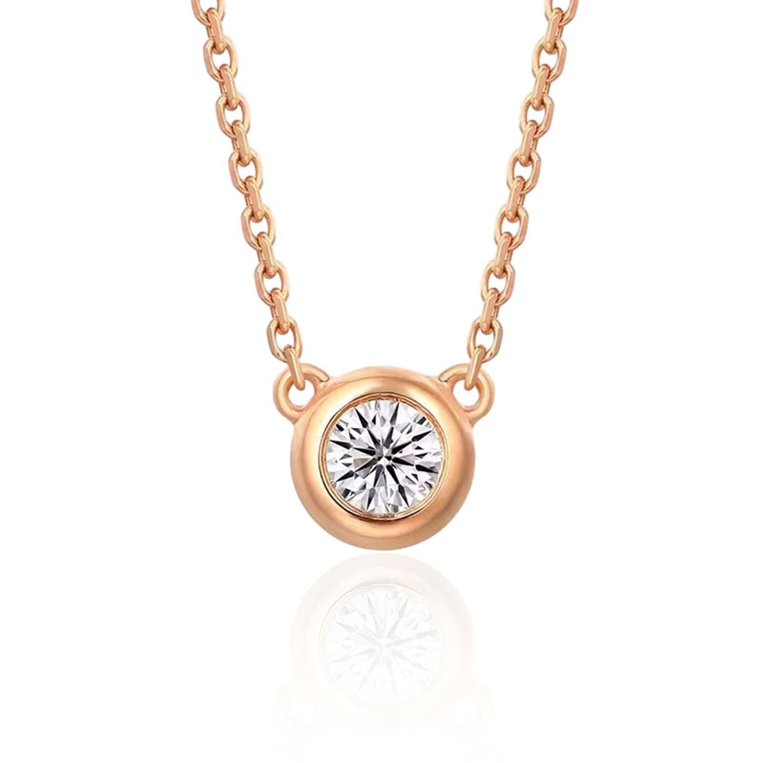 14K Yellow Gold Round Lab Diamond Bezel Necklace - FIORESE JEWELRY