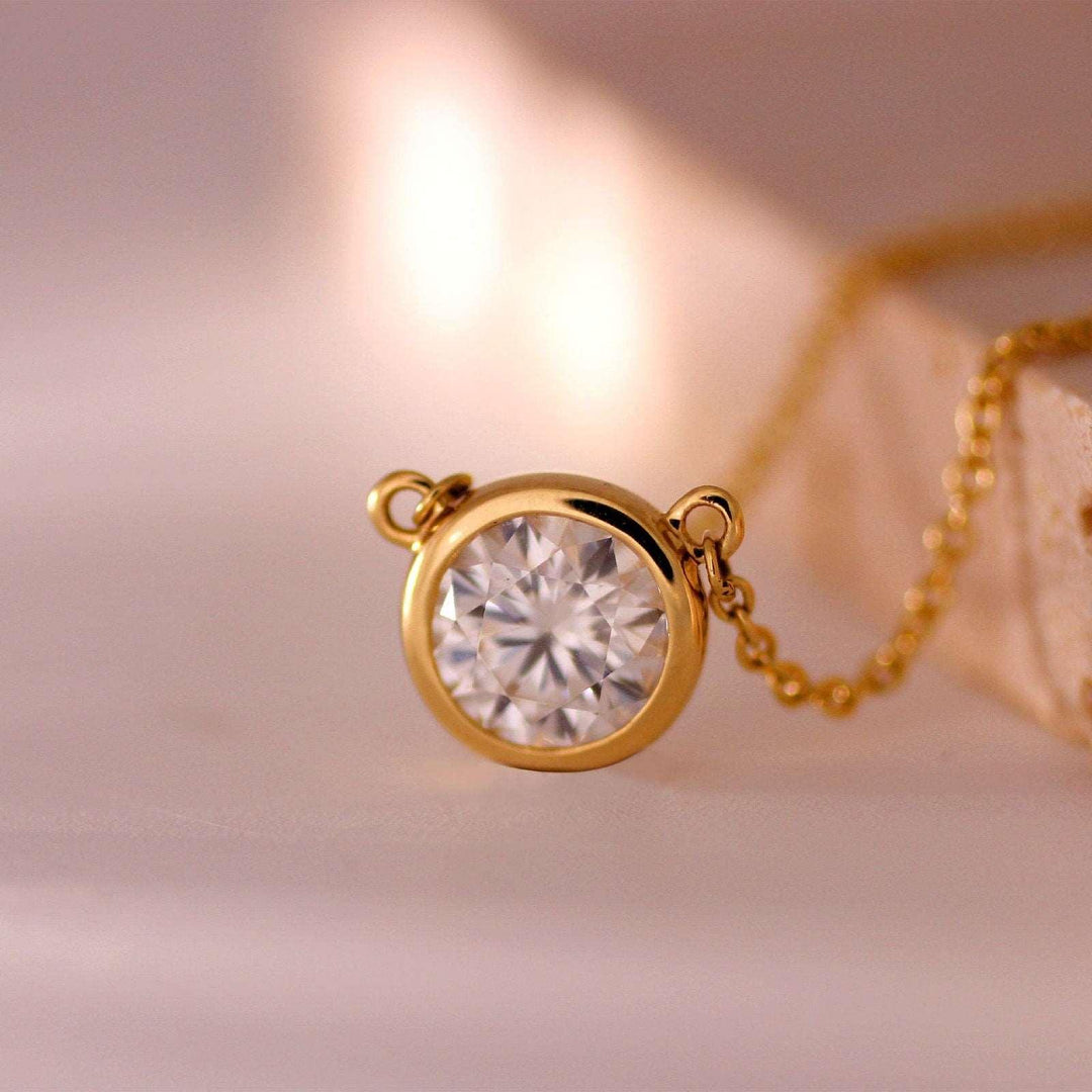 14K Yellow Gold Round Lab Diamond Bezel Necklace - FIORESE JEWELRY