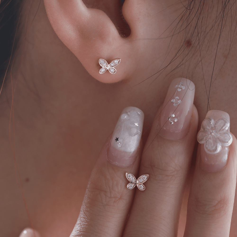 14K Yellow Gold Round Lab Diamond Butterfly Stud Earrings - FIORESE JEWELRY