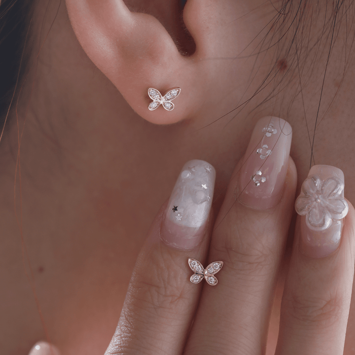 14K Yellow Gold Round Lab Diamond Butterfly Stud Earrings - FIORESE JEWELRY