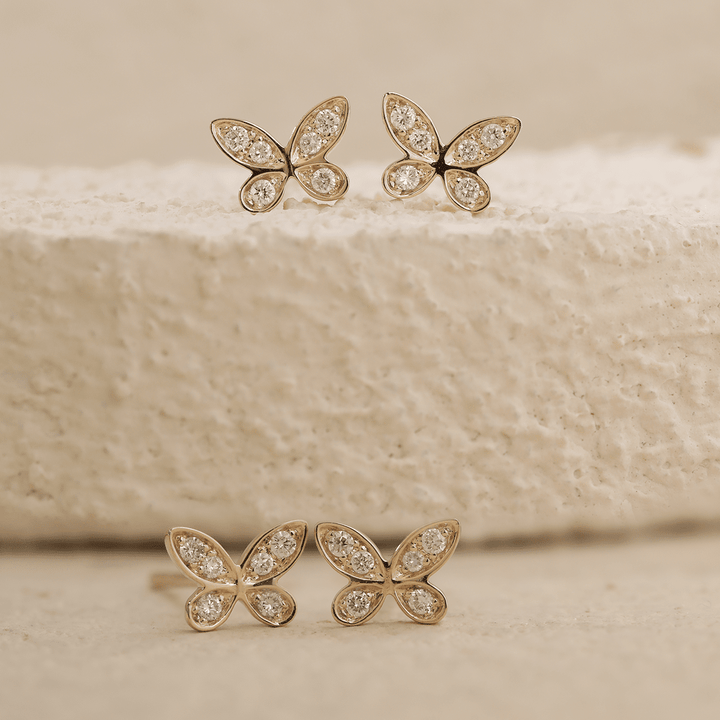 14K Yellow Gold Round Lab Diamond Butterfly Stud Earrings - FIORESE JEWELRY