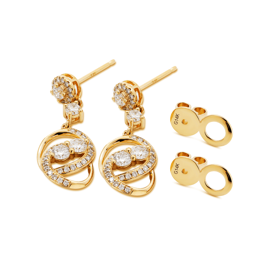 14K Yellow Gold Round Lab Diamond Celestial Ring - Inspired Stud Earrings - FIORESE JEWELRY