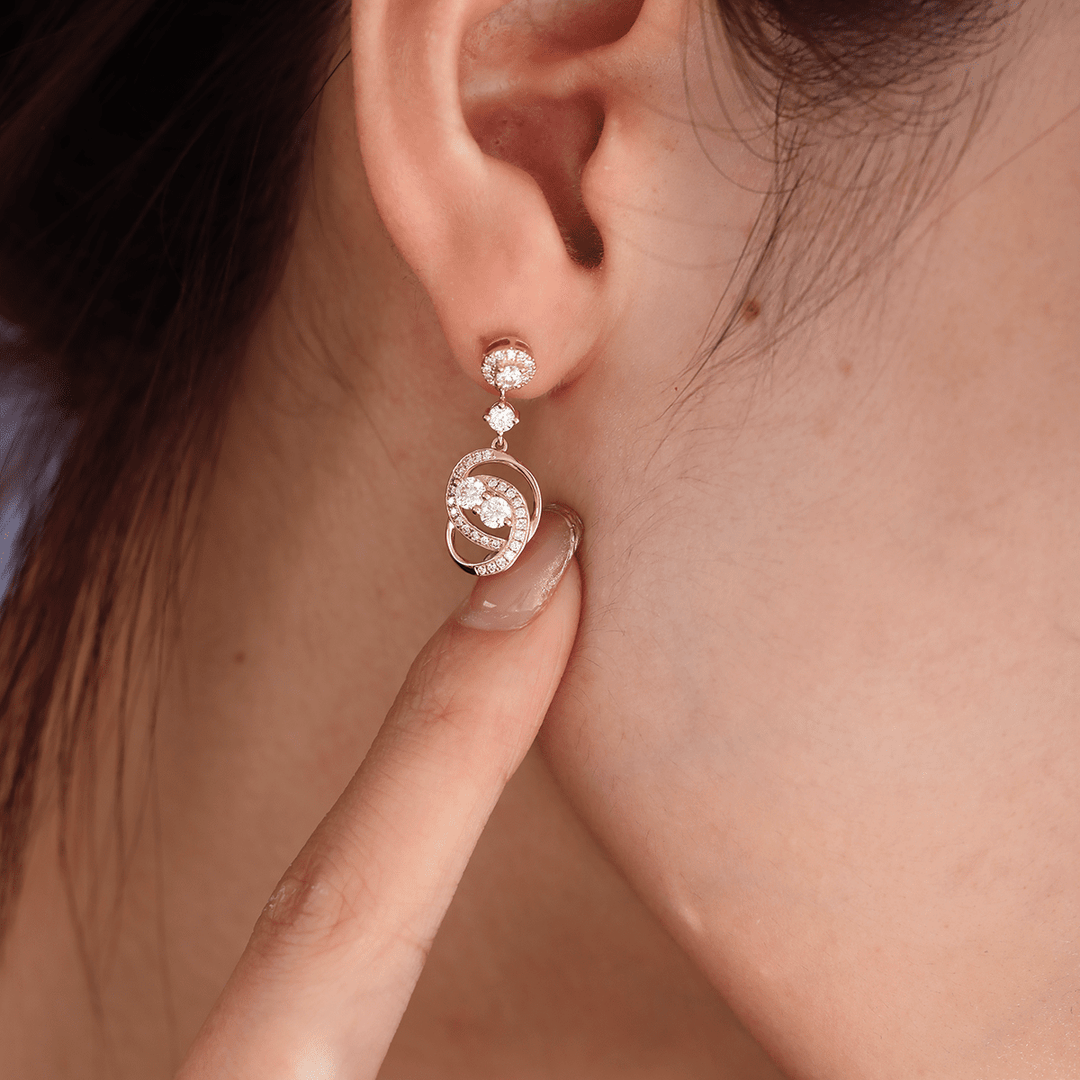 14K Yellow Gold Round Lab Diamond Celestial Ring - Inspired Stud Earrings - FIORESE JEWELRY