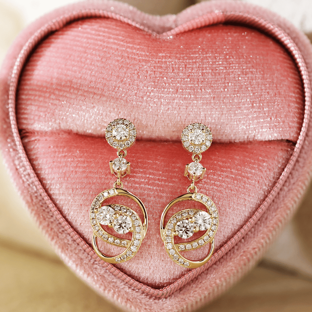 14K Yellow Gold Round Lab Diamond Celestial Ring - Inspired Stud Earrings - FIORESE JEWELRY