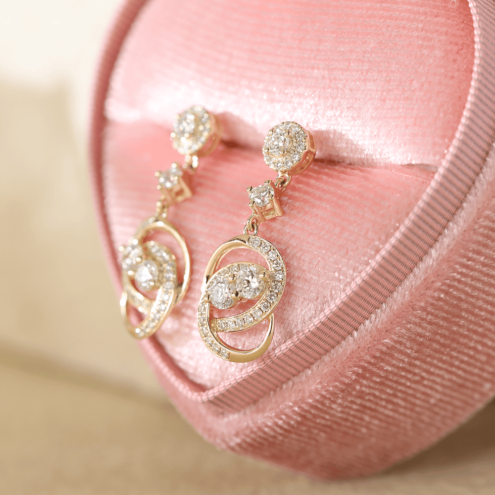 14K Yellow Gold Round Lab Diamond Celestial Ring - Inspired Stud Earrings - FIORESE JEWELRY