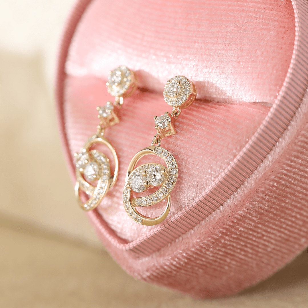 14K Yellow Gold Round Lab Diamond Celestial Ring - Inspired Stud Earrings - FIORESE JEWELRY