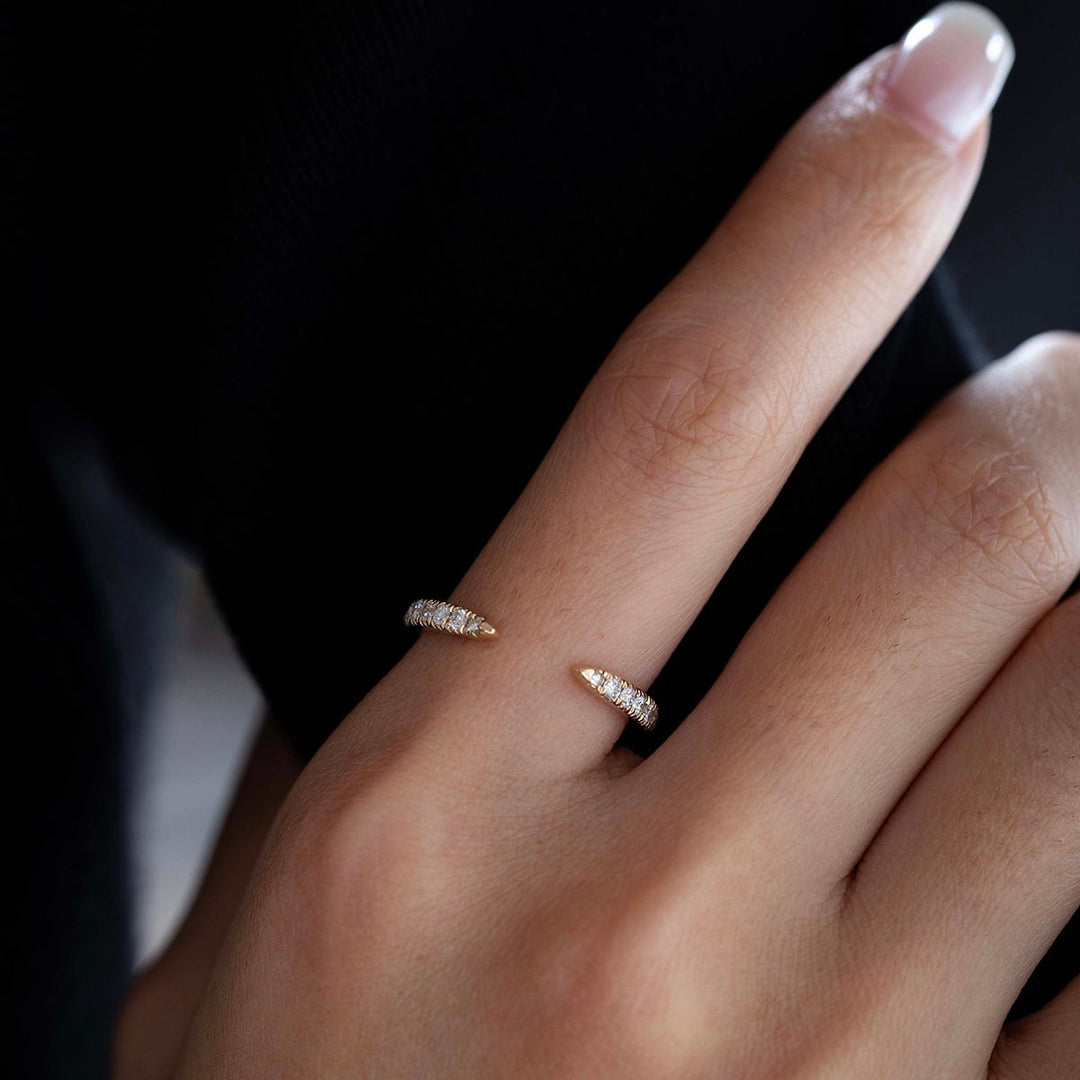 14K Yellow Gold Round Lab Diamond Half Eternity Open Ring - FIORESE JEWELRY