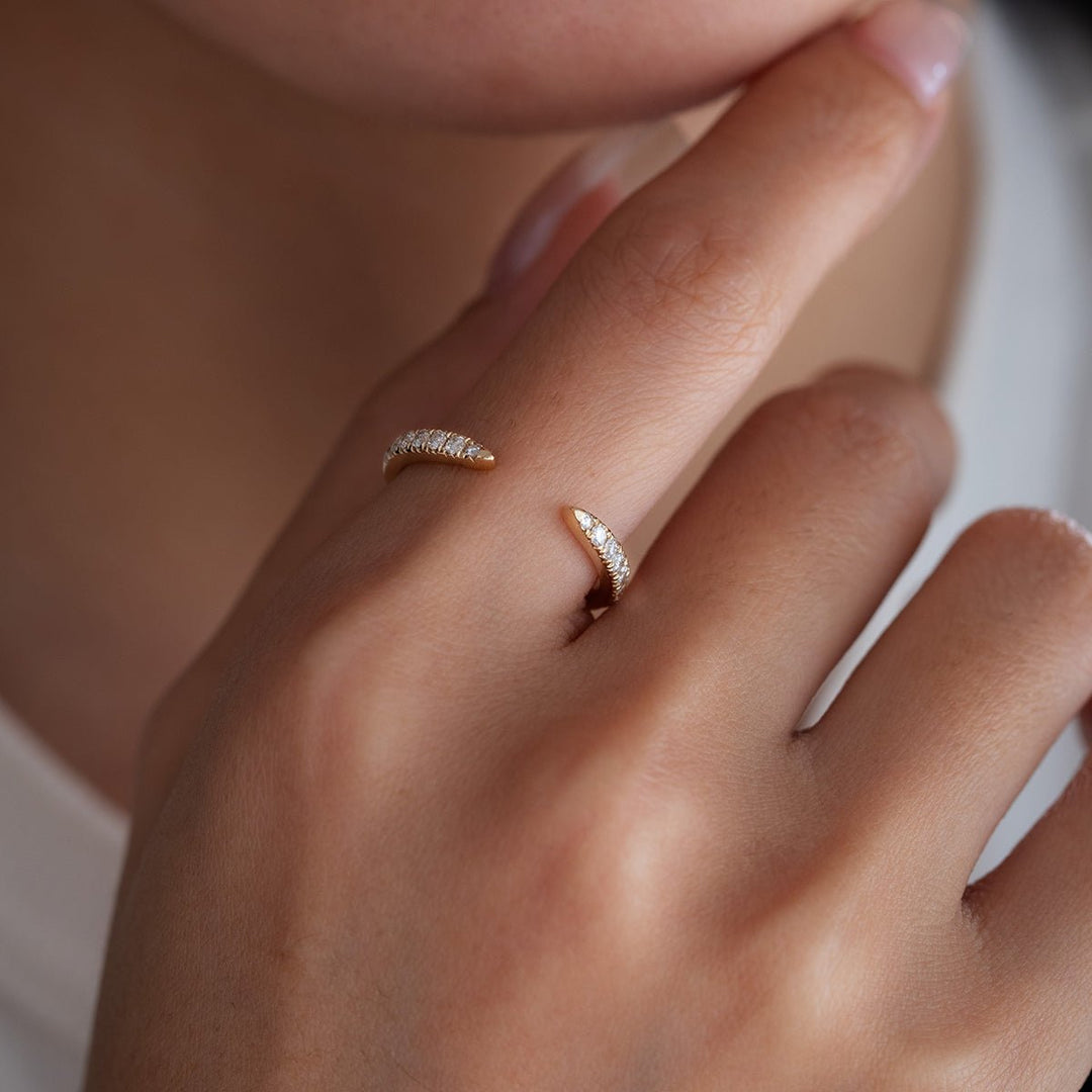 14K Yellow Gold Round Lab Diamond Half Eternity Open Ring - FIORESE JEWELRY