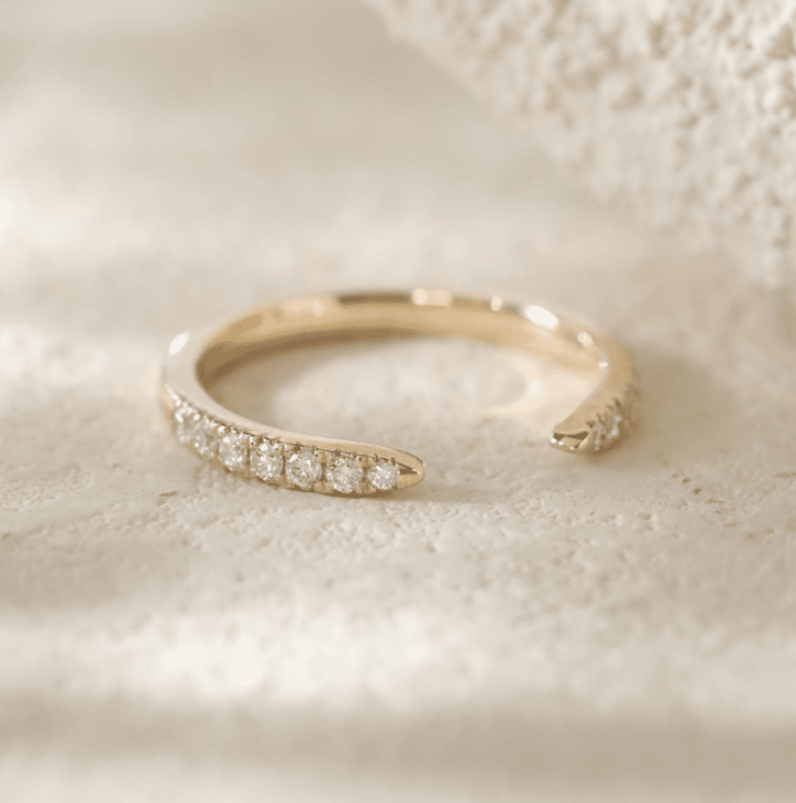 14K Yellow Gold Round Lab Diamond Half Eternity Open Ring - FIORESE JEWELRY